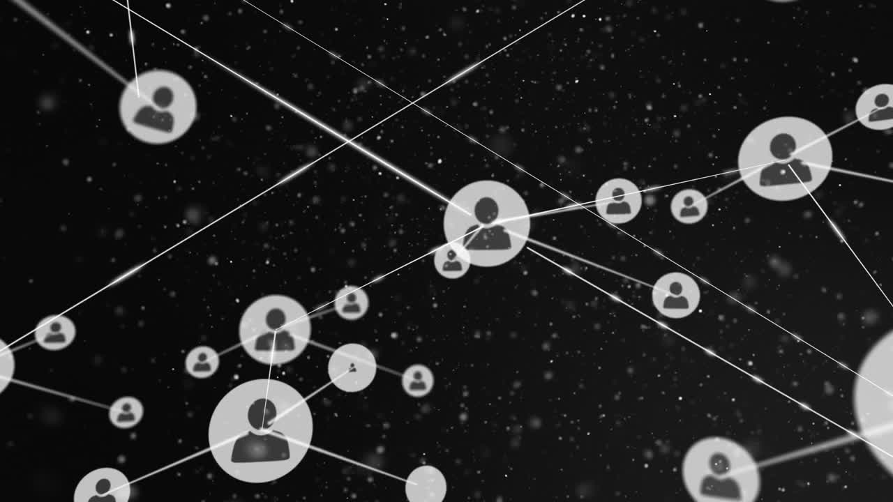 Animation of network of connections of email icons on black background