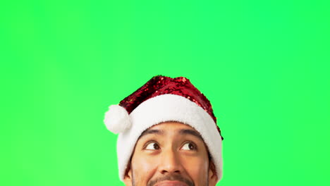 Man,-thinking-and-christmas-with-green-screen