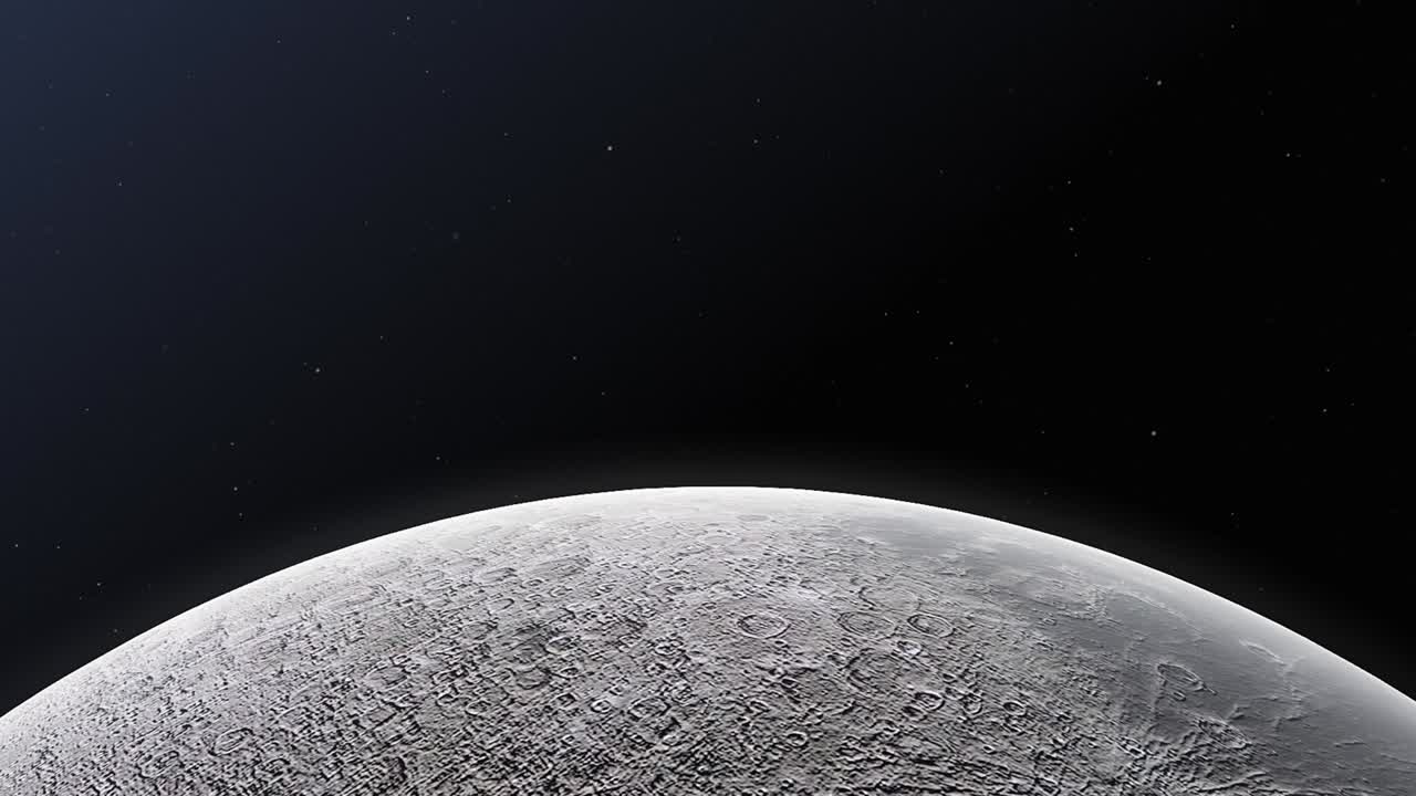 Moon is Spinning in Outer Space Against Black Background with Stars