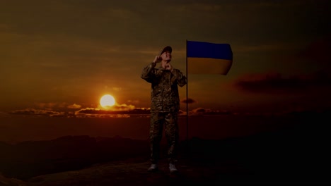 ukrainian soldier gesturing disgust at sunset