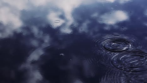 Water-drops-falling-into-perfect-lake-reflection-creating-beautiful-small-waves