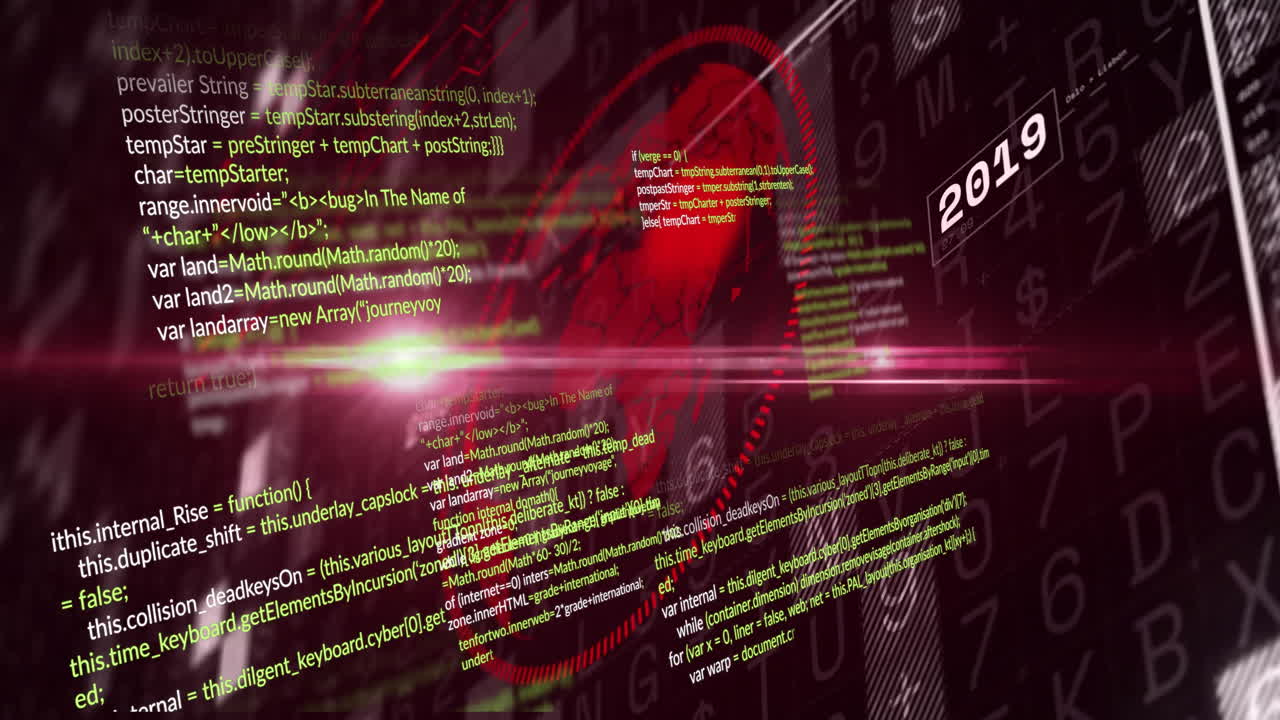 Heart shape and programming code animation over digital background with numbers and letters