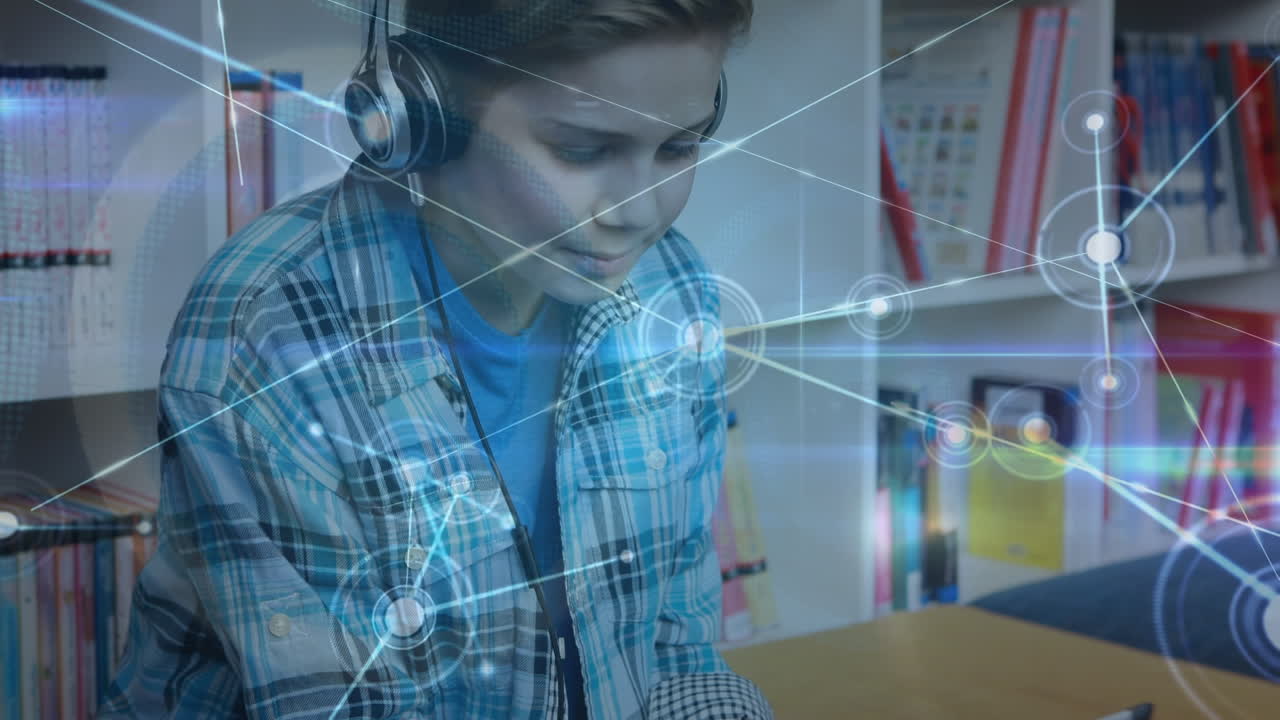 animación de la red de conexiones sobre el escolar caucásico