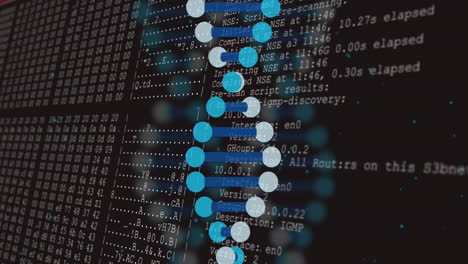 dna strand and binary coding, scientific data processing animation