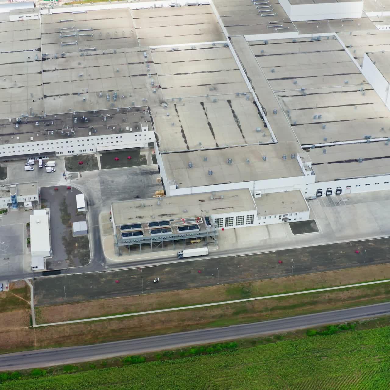 Aerial view of a modern industrial plant. Modern Factory Exterior