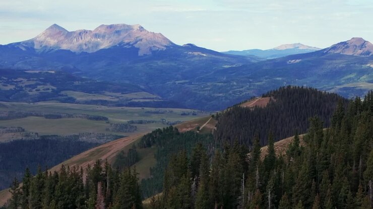 Estate Last Dollar Road drone aereo Mount Sneffels Wilderness Montagne Rocciose di San Juan aeroporto di Telluride trazione integrale Colorado Foresta di Uncompahgre cielo blu paesaggio movimento parallasse verso l'alto