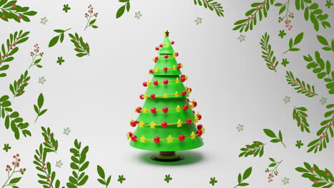 animación de árbol de navidad con ramas en fondo blanco