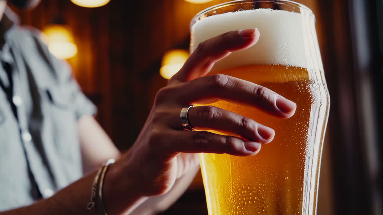 Persona che tiene un bicchiere di birra