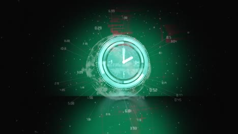 animation of moving clock and numbers over green and black background