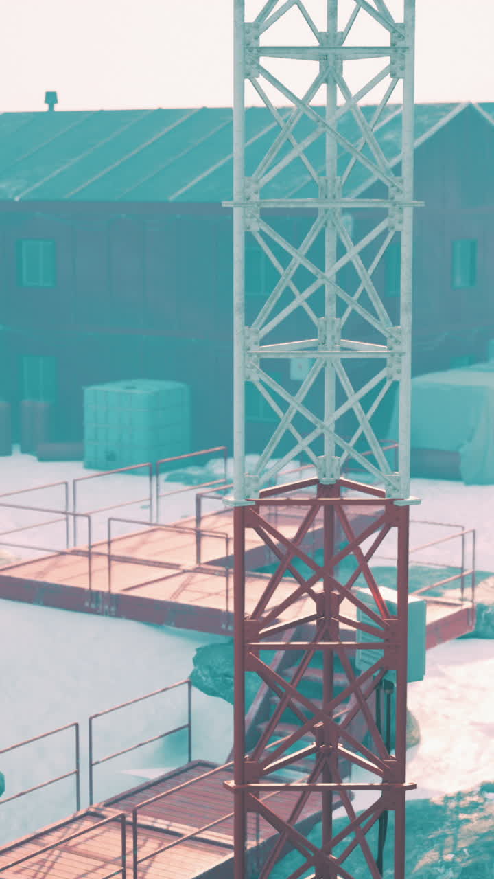 torre roja y blanca en un paisaje nevado