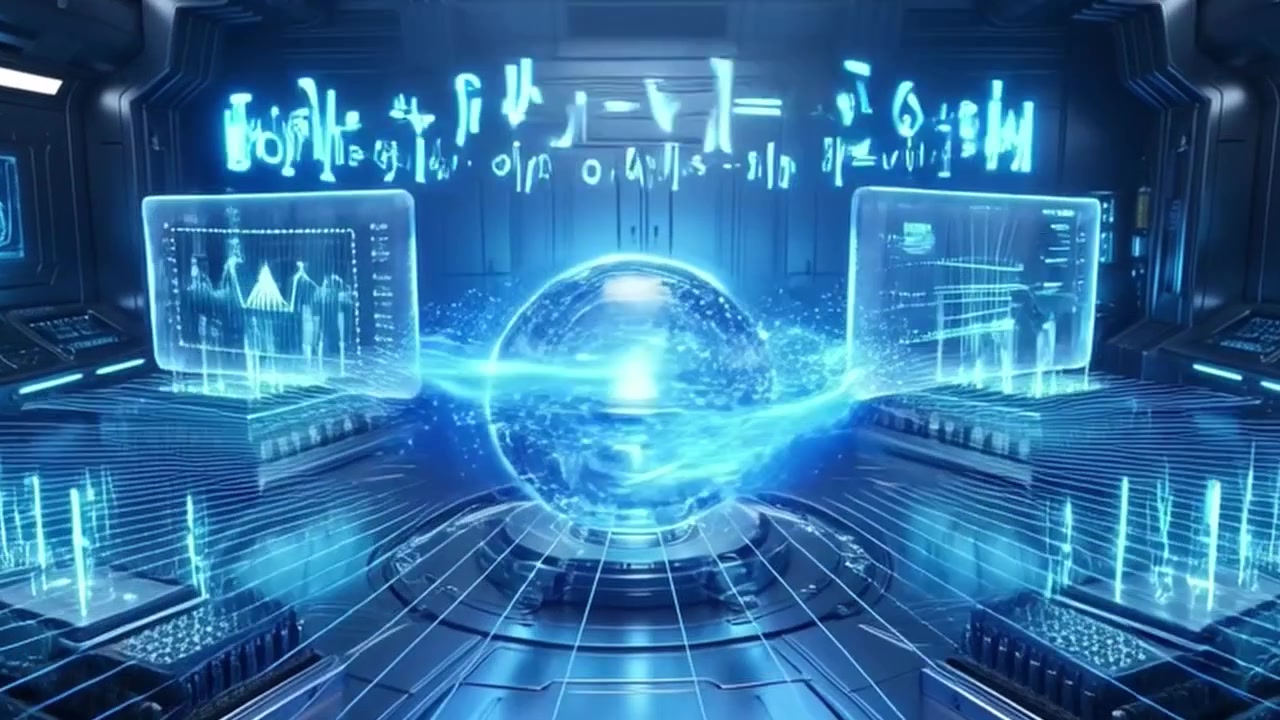Futuristic Command Center with Glowing Holographic Data Sphere