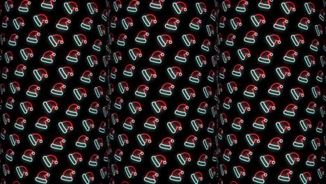 Neon-Christmas-Pattern-Background-of-Santa-Hat-in-Red-White-and-Black-Looping-animation