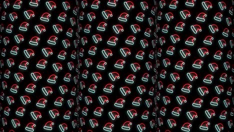 fondo de patrón navideño de neón de sombrero de santa en animación de bucle rojo, blanco y negro