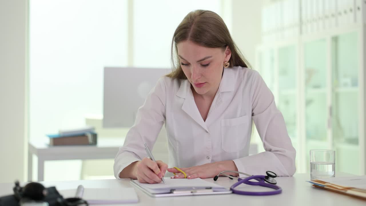 Specialized nurse writes history of patient at appointment