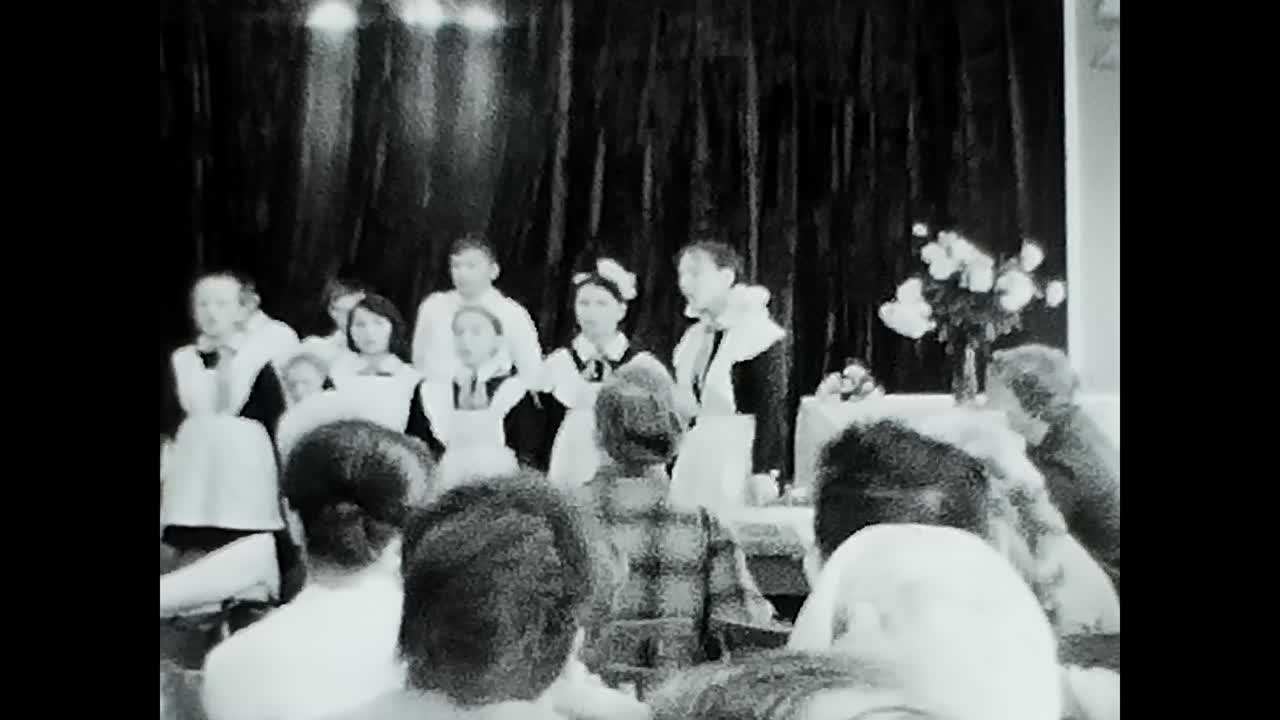 Black and White Video of a Group of Pioneers. CIRCA USSR 1970: Black and White Video of a Group of Pioneers