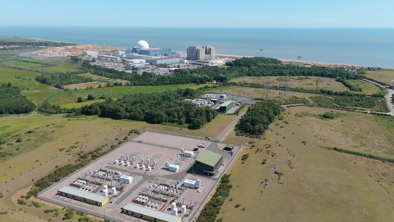 Sizewell B Nuclear Plant and Substations Seen From Above on a Sunny Day