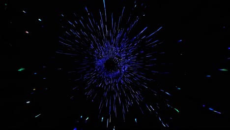 rayas coloridas de luz emanan de un punto central y convergen en un vórtice giratorio, simulando energía cuántica, viaje hiperespacial, o un agujero de gusano