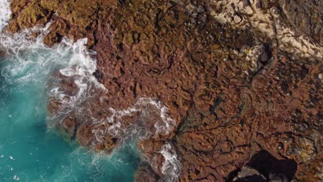 Amazing-top-down-aerial-view-of-rocky-volcanic-coast-in-Tenerife-island