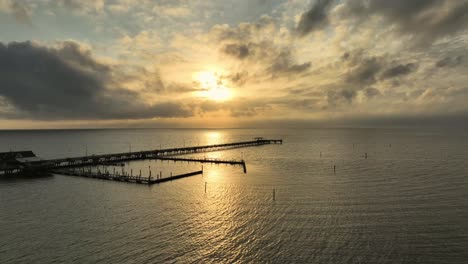 aerial pan view over mobile bay in alabama