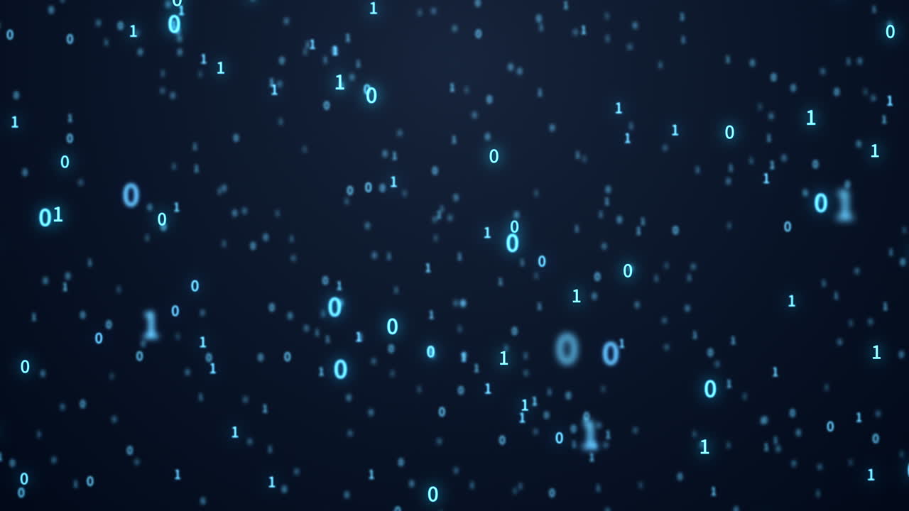 Binary coding numbers scatting on blue background, 3d rendering.