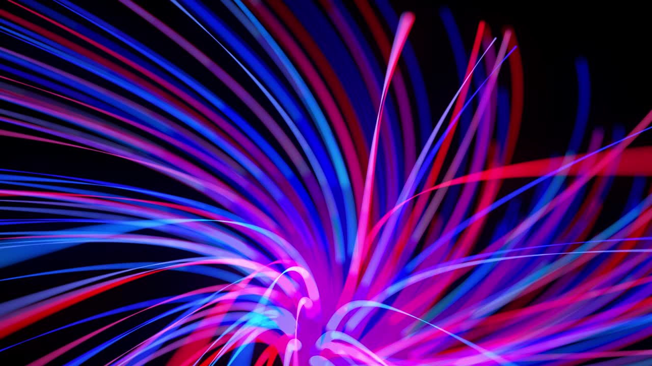 flujo de luz bg en 4k. fondo en bucle abstracto con rastros de luz, flujo de líneas de neón rojo azul en el espacio se mueven para formar formas espirales en bucle. fondo de diseño de movimiento moderno de moda. efecto de luz,