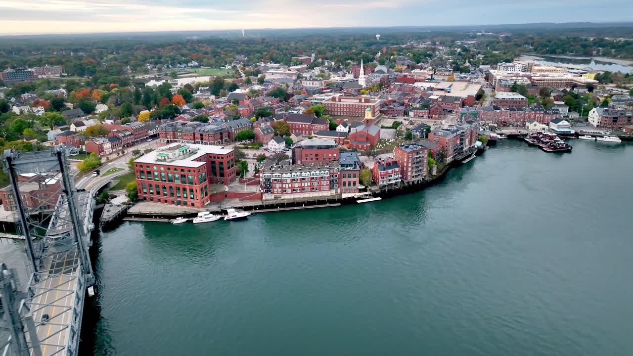Aerial View of a Coastal Town in Autumn