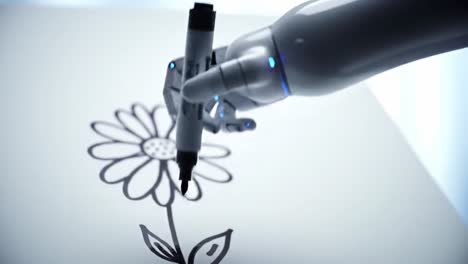a robotic hand skillfully illustrates a detailed flower design on canvas, showcasing the blend of art and technology in modern creativity