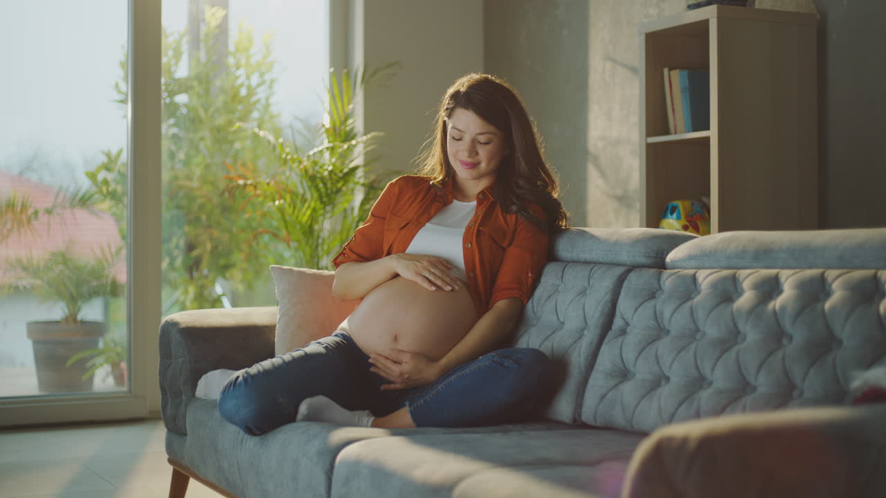 Pregnant Woman Relaxing on Sofa