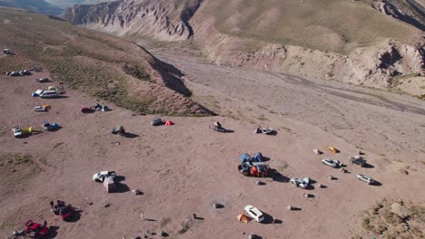 aerial view of tourist camping near hot-spring valley in termas colina near santiago, chile