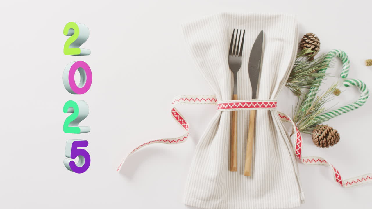 animación del texto de 2025 y la configuración del lugar de navidad en el fondo.