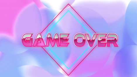 animation of game over text over purple shapes