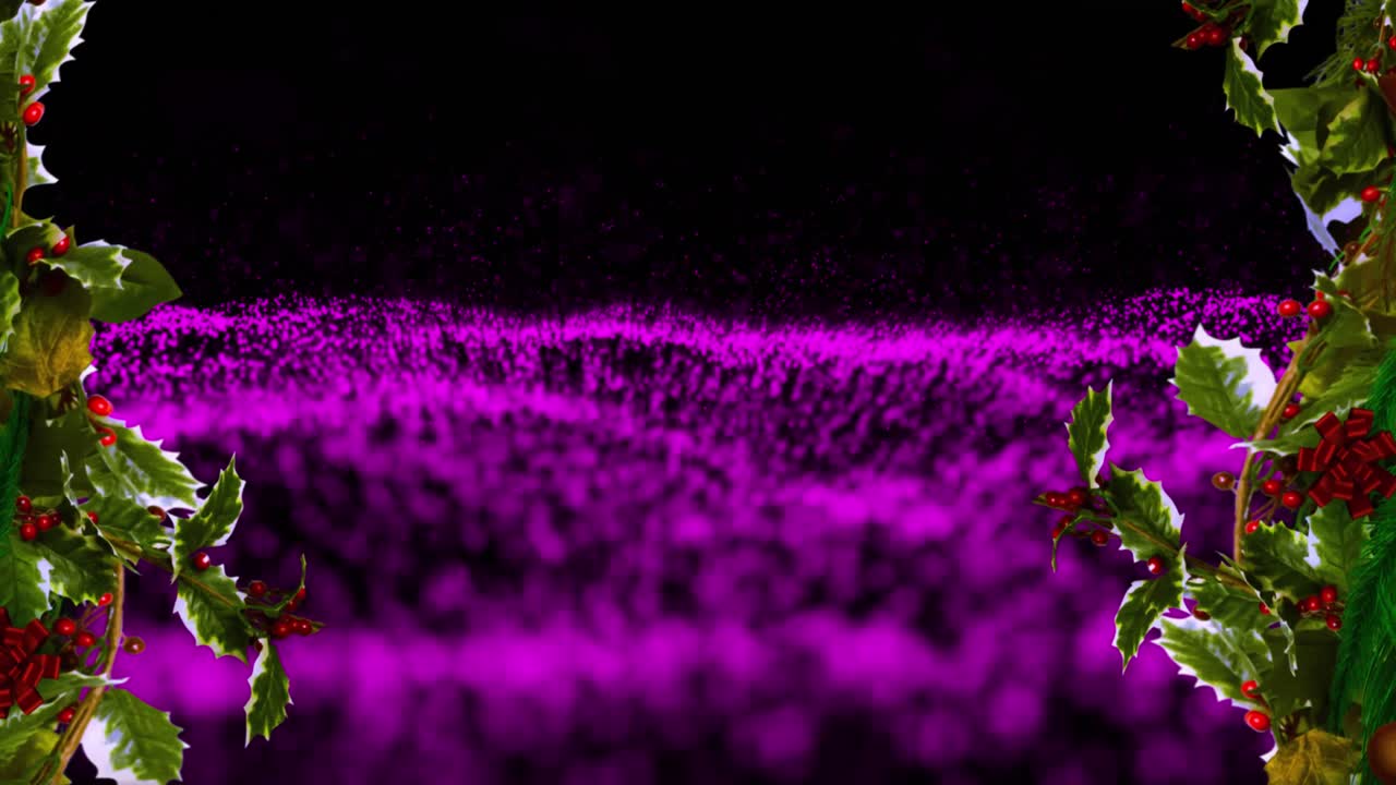 decoración de corona de navidad sobre onda digital púrpura contra un fondo negro