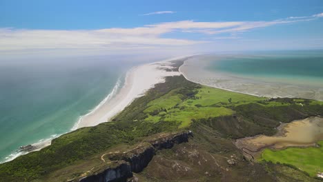 Farewell-Spit,-New-Zealand---aerial-panoramic-of-beautiful-coastal,-summer-sunny-day