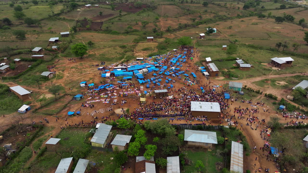 Top down view of bustling market in Kako, Omo Valley
