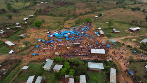 top down view of bustling market in kako, omo valley