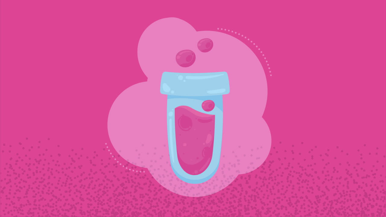 ensayo en tubo de laboratorio con animación rosa líquida