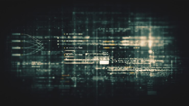 Data matrix simulation UI with cutting-edge digital environment with a dynamic and immersive display of interconnected data matrix information networks systems background