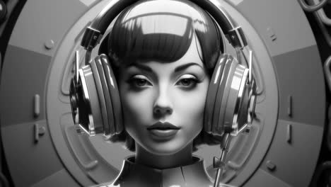 female tech headphones and space age vr headsets made with ai