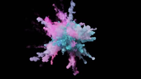 explosión de colorido humo multicolor y polvo en cámara lenta contra un fondo negro con canal alfa.