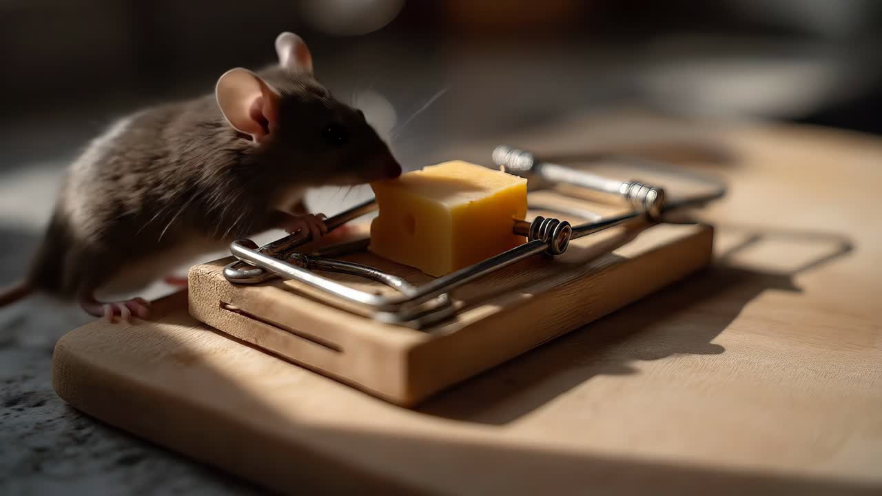 Pezzo di formaggio su trappola per topi tradizionale