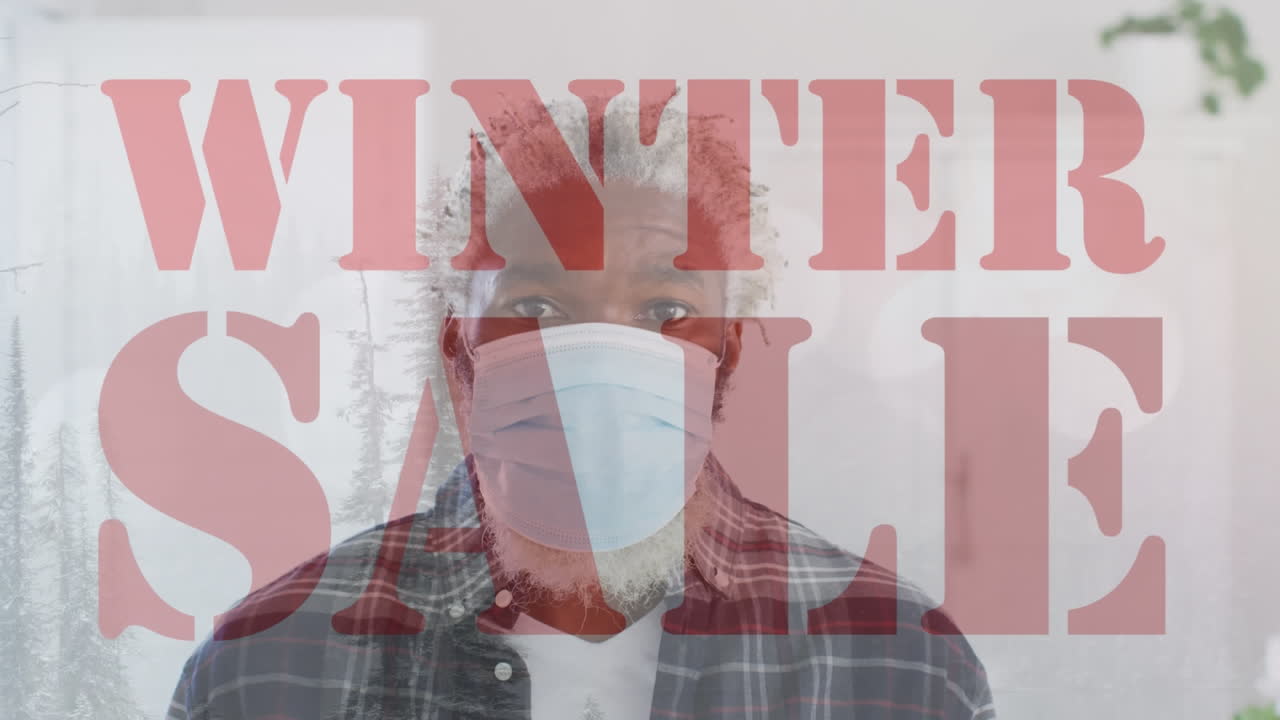 얼굴 마스크를 입은 여성 위에 판매 텍스트의 애니메이션