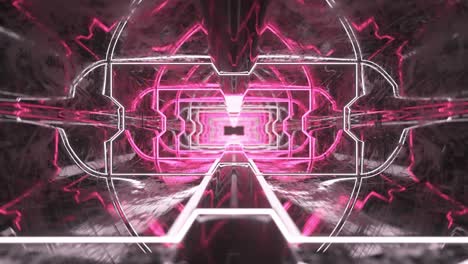 animación futurista de volar a través de un túnel rojo con luces de neón. animación 3d de bucle sin costuras