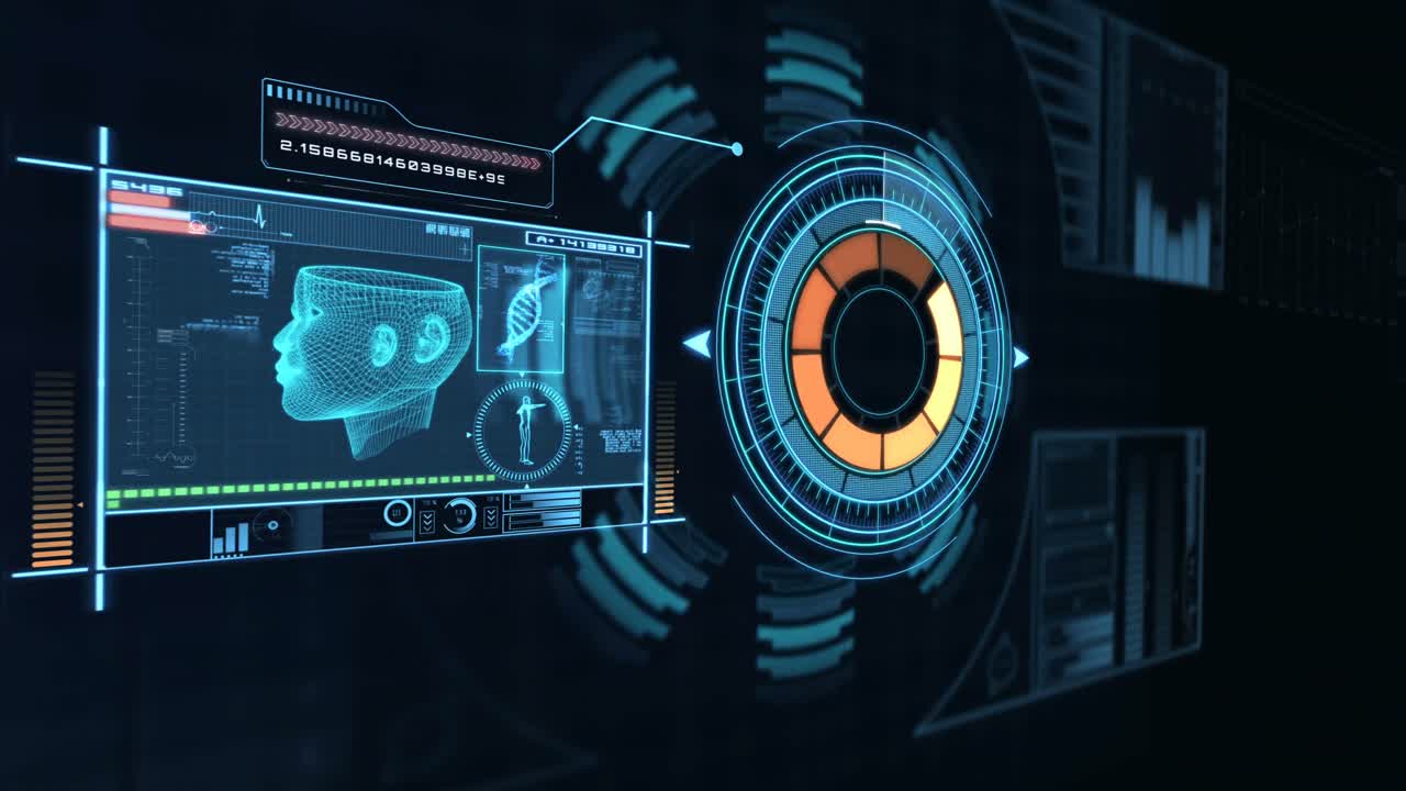 Premium stock video - Digitally generated genetic engineering data screen