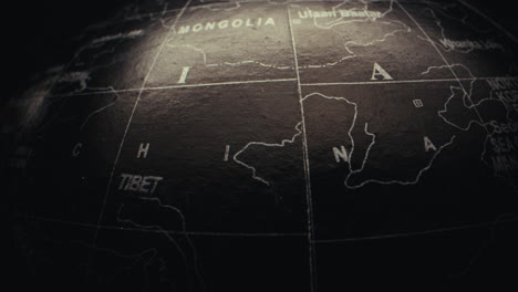 close-up of a world globe, focusing on the asia region