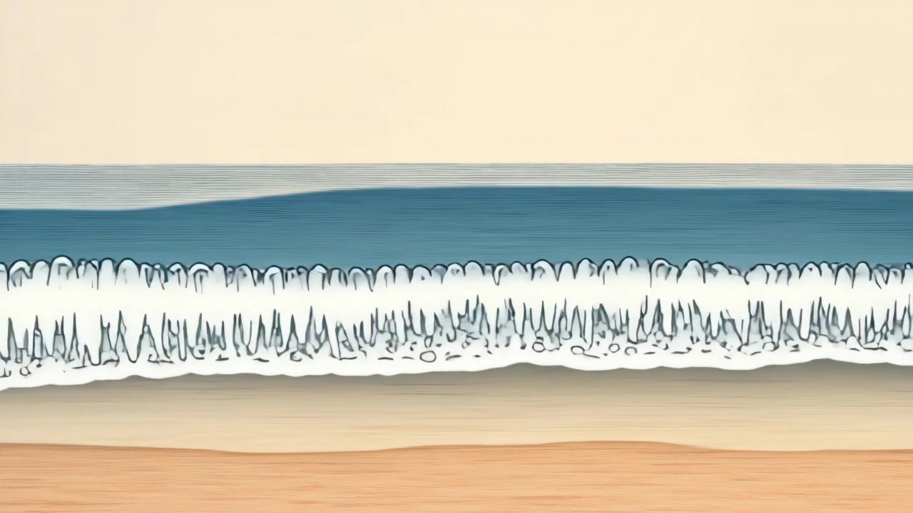 Stylized Animation of Ocean Waves Rolling onto Sandy Beach