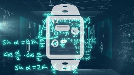 Animation of smartwatch with ai text and mathematical data processing