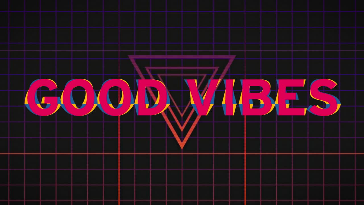 Animazione del testo good vibes su griglia su sfondo scuro