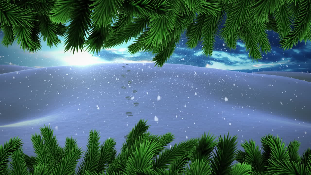 겨울 풍경 위에 내리는 눈의 애니메이션