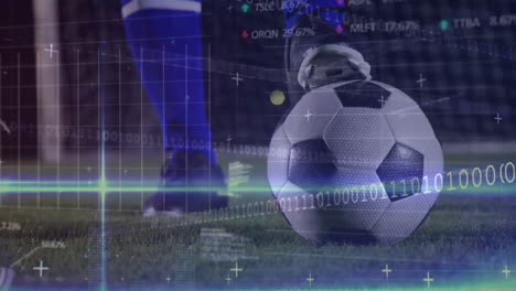 animación del procesamiento de datos financieros sobre un jugador de fútbol americano afroamericano
