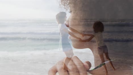 video of thoughtful african american woman and african american mother and daughter dancing by sea